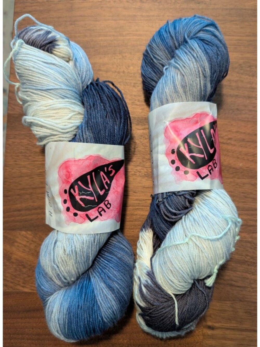 Lot of 2 Kyla's Lab Play Fingerling/Sock Yarn Hanks - H.O.M.E.S. Blue & White